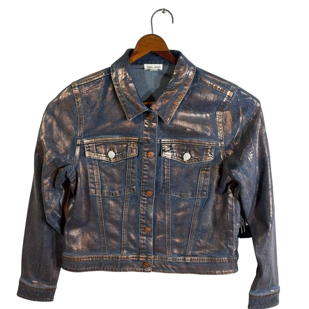 NWT Tribal Rose Gold Blue Denim Jacket Women's Size Small S